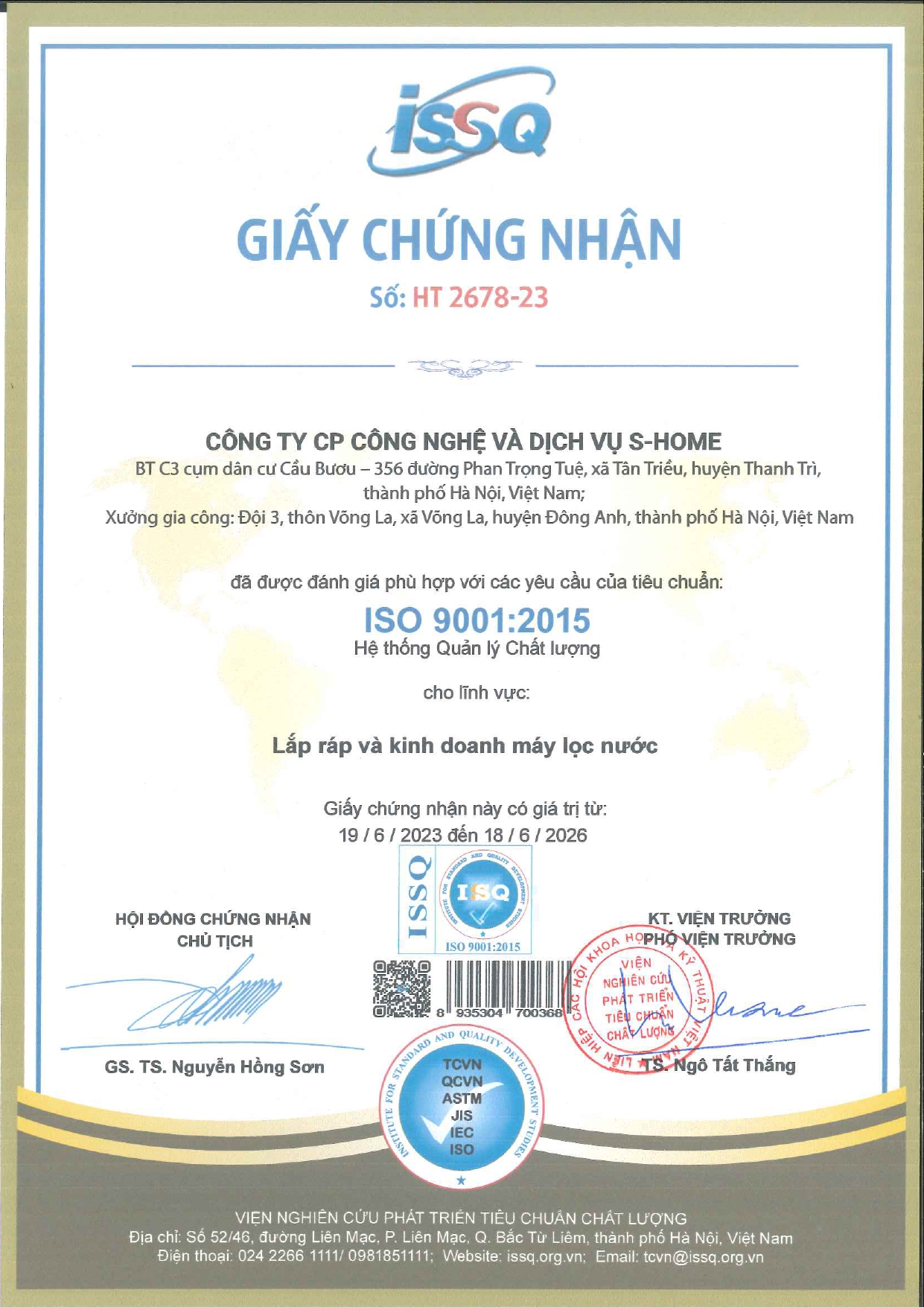 THƯƠNG HIỆU MÁY LỌC NƯỚC NANO GEYSER ĐẠT CHỨNG NHẬN ISO 9001: 2015
